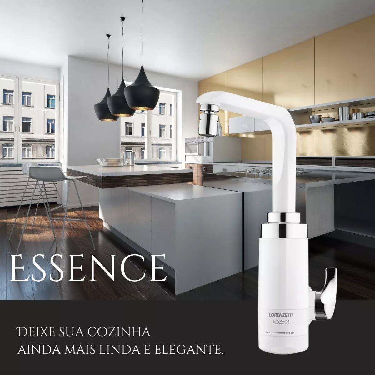 Torneira Elétrica Essence Parede 127V 4600W Branco/Cromado Lorenzetti