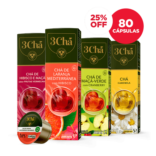 Kit Especial Chás 80 Cápsulas TRES 3 Corações