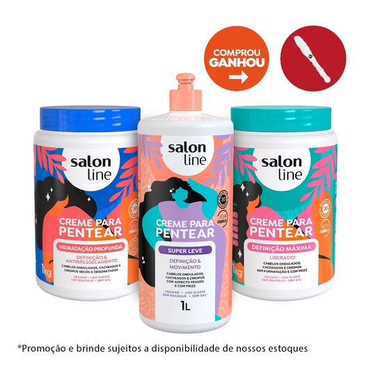 Kit com 3 Cremes para Pentear: Hidratação Profunda, Super Leve e Definição Máxima Salon Line