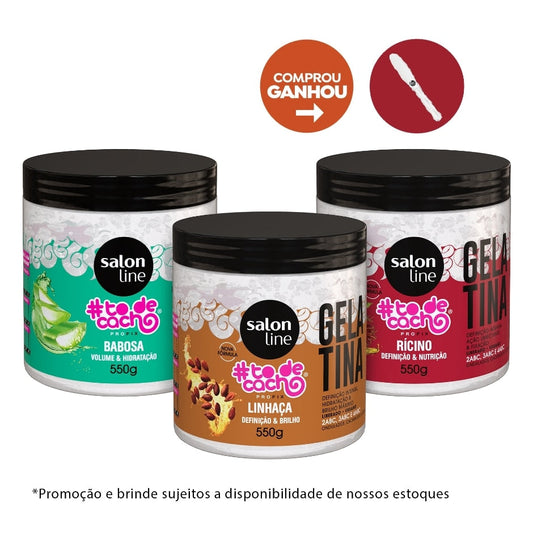 Kit com 3 gelatinas #todecacho Babosa, Linhaça e Óleo de Rícino Salon Line