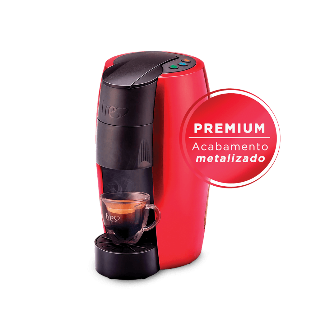 Cafeteira Espresso LOV Premium Vermelha Metalizada Automática + 120 Cápsulas